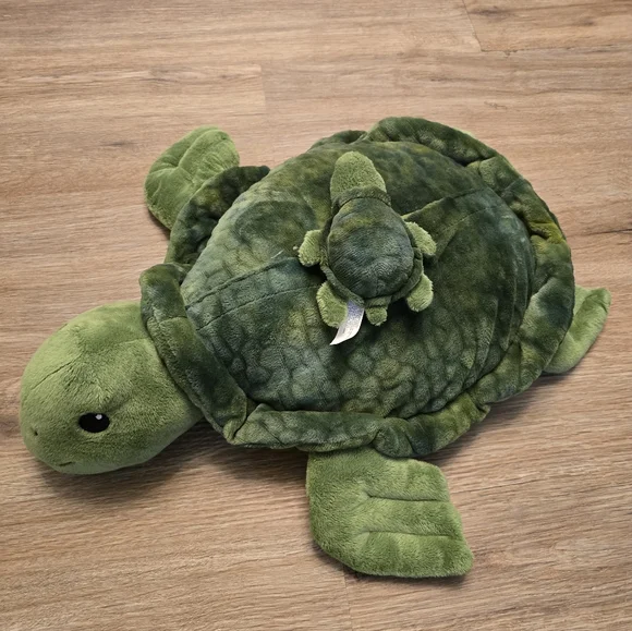 Plush Stuffed Animal Sea Turtle with Baby on Back - Picture 2 of 5